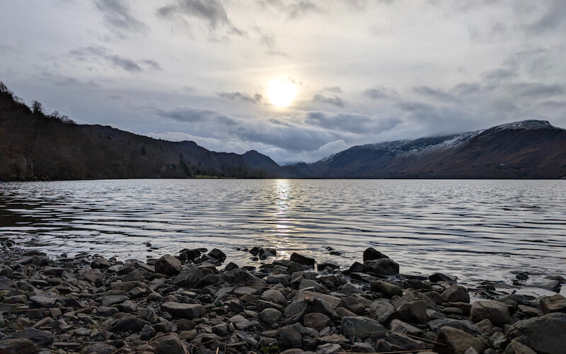 Looking along the lake towards Grange to the south - © Copyright 2025 Peter Burlingham, Days In The Lakes