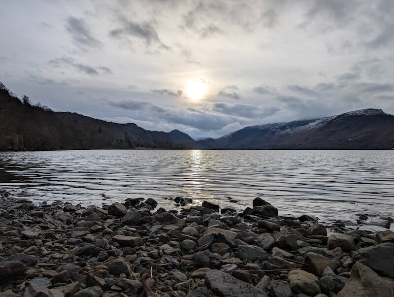 Looking along the lake towards Grange to the south - © Copyright 2025 Peter Burlingham, Days In The Lakes