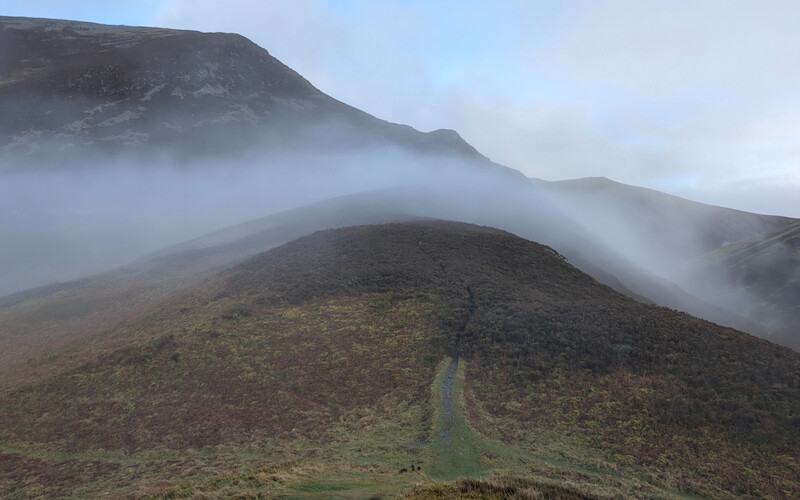 Dropping down to Coledale Hause the path splits and you head down to the right to walk back along the beck - © Copyright 2025 Peter Burlingham, Days In The Lakes