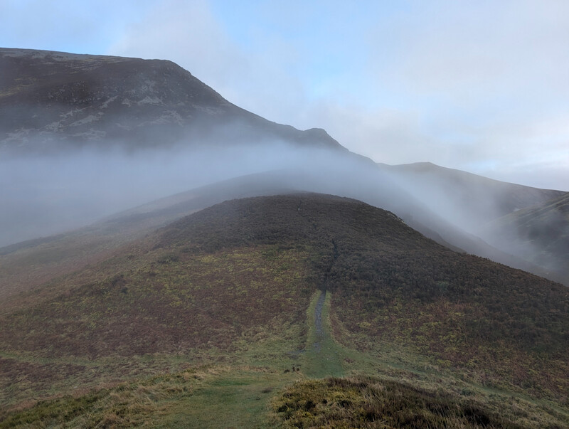 Dropping down to Coledale Hause the path splits and you head down to the right to walk back along the beck - © Copyright 2025 Peter Burlingham, Days In The Lakes