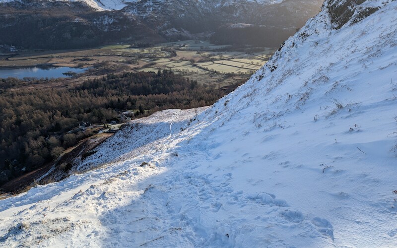 The steps just about visible through the snow at Hause Gate - © Copyright 2025 Peter Burlingham, Days In The Lakes